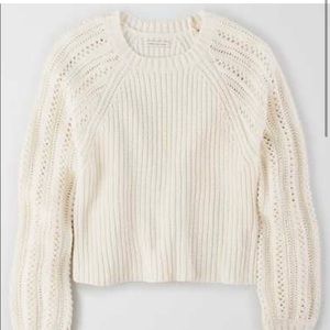 American Eagle White Pointelle Knit Cropped Sweater